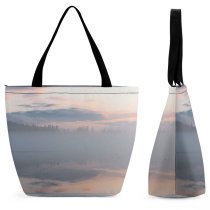 Yanfind Shopping Bag for Ladies Fog Outdoors Mist Sky Finland Grey Beautiful Landscape Cloud Mirror-Like Lake Sunrise Reusable Multipurpose Heavy Duty Grocery Bag for Outdoors.