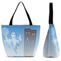 Yanfind Shopping Bag for Ladies Graphics Saeson Ghost City Halloween Scary Cartoon Spooky Happy ChIandra U C Reusable Multipurpose Heavy Duty Grocery Bag for Outdoors.
