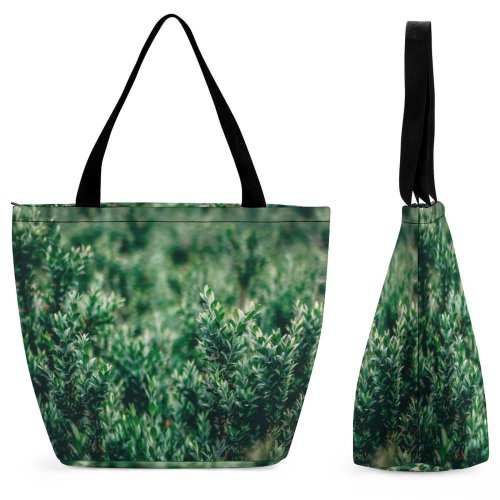 Yanfind Shopping Bag for Ladies Grass Plant Flora Tree Conifer Bush Vegetation Leaves Leaf Bokeh Petals Closeup Reusable Multipurpose Heavy Duty Grocery Bag for Outdoors.