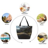 Yanfind Shopping Bag for Ladies Highway Asphalt Tarmac Building Outdoors Road Cycling Traveling Evening Reusable Multipurpose Heavy Duty Grocery Bag for Outdoors.