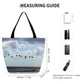 Yanfind Shopping Bag for Ladies Geese Goose Flying Birds Coast Sea Migrating Migration Estuary Sky Bird Flock Reusable Multipurpose Heavy Duty Grocery Bag for Outdoors.
