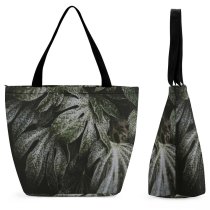 Yanfind Shopping Bag for Ladies Greenery Speckled Leaf Leaves Grey Frost Outdoors Snow Reusable Multipurpose Heavy Duty Grocery Bag for Outdoors.