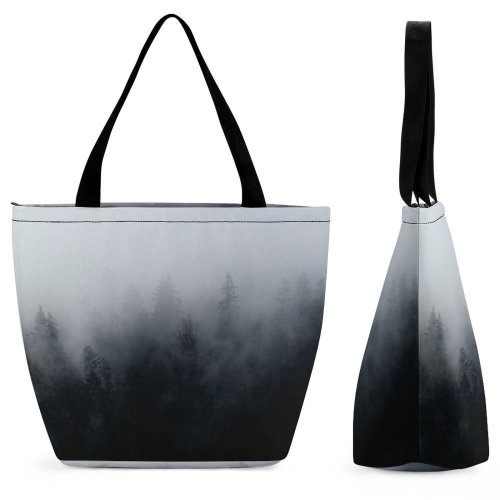 Yanfind Shopping Bag for Ladies Fog Outdoors Mist Alps Bavaria Grey Hiking Landscape Forest Apls Threes Reusable Multipurpose Heavy Duty Grocery Bag for Outdoors.