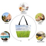 Yanfind Shopping Bag for Ladies Grassland Hayfield Meadow Countryside Blade Grass Graminaceous Gramineous Sky Herbage Summertime Reusable Multipurpose Heavy Duty Grocery Bag for Outdoors.