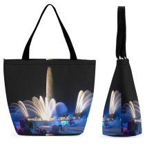 Yanfind Shopping Bag for Ladies Fountain Night Light Display Fireworks Landmark Lighting Feature Architecture Sky Reusable Multipurpose Heavy Duty Grocery Bag for Outdoors.