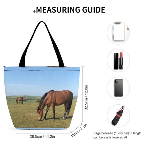 Yanfind Shopping Bag for Ladies Horse Outdoors Field Grassland Countryside Farm Rural Pasture Meadow Grazing Ranch Devil's Reusable Multipurpose Heavy Duty Grocery Bag for Outdoors.