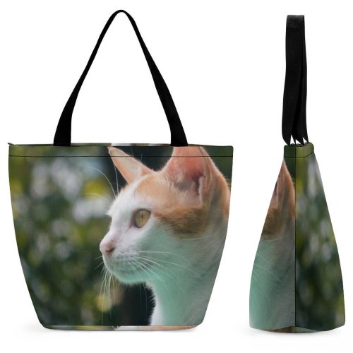 Yanfind Shopping Bag for Ladies Young Pet Portrait Whiskers Cute Focus Adorable Staring Furry Bokeh Cat Reusable Multipurpose Heavy Duty Grocery Bag for Outdoors.