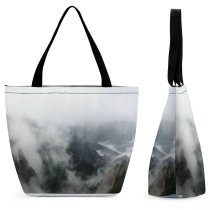 Yanfind Shopping Bag for Ladies Fog Grey Huangshan China Mist Outdoors Cloud Forest Frog Top Chinese Reusable Multipurpose Heavy Duty Grocery Bag for Outdoors.