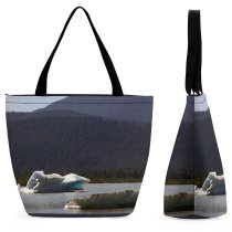Yanfind Shopping Bag for Ladies Iceberg Ocean Alaska Glacial Lake Sea Natural Sky Reusable Multipurpose Heavy Duty Grocery Bag for Outdoors.