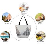 Yanfind Shopping Bag for Ladies Grey Outdoors Snow Espaa Winter Blizzard Storm Plaza De Colón Flag Reusable Multipurpose Heavy Duty Grocery Bag for Outdoors.