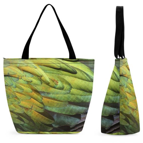 Yanfind Shopping Bag for Ladies Nicobar Pigeon Feathers Leaf Plant Flower Reusable Multipurpose Heavy Duty Grocery Bag for Outdoors.