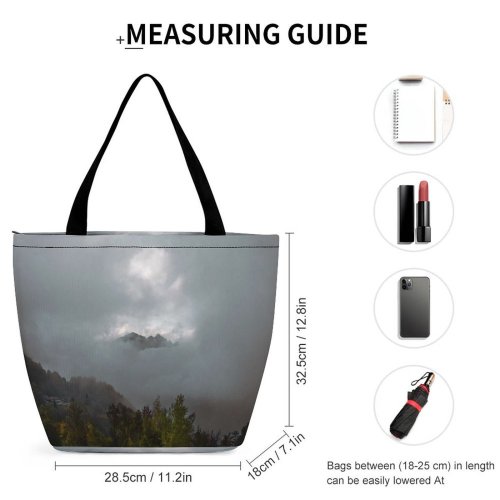 Yanfind Shopping Bag for Ladies Grey Outdoors Sky Recoaro Mille Vi Italia Cloud Cumulus Autumn Fog Moutains Reusable Multipurpose Heavy Duty Grocery Bag for Outdoors.