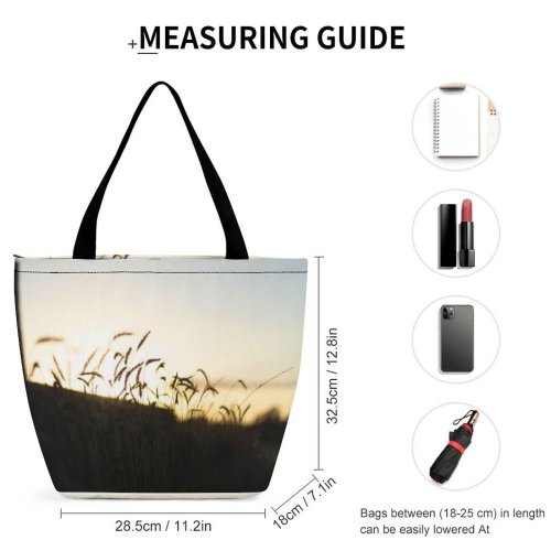 Yanfind Shopping Bag for Ladies Grass Plant Grain Produce Vegetable Field Lawn Vegetation Colorful Peaceful Hill Horizon Reusable Multipurpose Heavy Duty Grocery Bag for Outdoors.