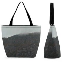 Yanfind Shopping Bag for Ladies Grey Outdoors Landscape Scenery Slope Plateau Range Fog Land Tree Reusable Multipurpose Heavy Duty Grocery Bag for Outdoors.