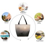 Yanfind Shopping Bag for Ladies Fog Outdoors Mist Morning Land Beige Reusable Multipurpose Heavy Duty Grocery Bag for Outdoors.