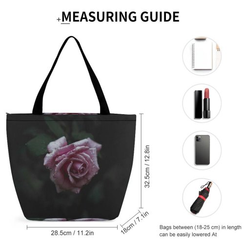 Yanfind Shopping Bag for Ladies Flower Rose Plant Flora Bloom Droplet Dew Grey Macro Dark Closeup Reusable Multipurpose Heavy Duty Grocery Bag for Outdoors.