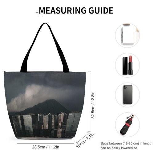 Yanfind Shopping Bag for Ladies Hong Kong Outdoors Urban Building City Town High Rise Office Storm Scenery Reusable Multipurpose Heavy Duty Grocery Bag for Outdoors.