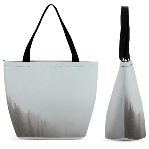 Yanfind Shopping Bag for Ladies Grey Fog Outdoors Mist Whistler Bc V N B Plant Tree Reusable Multipurpose Heavy Duty Grocery Bag for Outdoors.