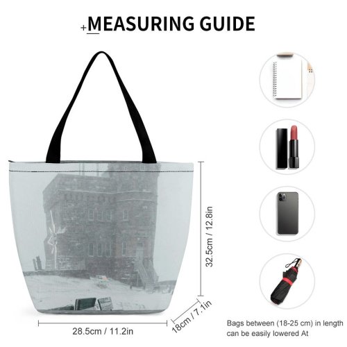 Yanfind Shopping Bag for Ladies Grey Bench Furniture Outdoors Snow Blizzard Storm Winter Chair Reusable Multipurpose Heavy Duty Grocery Bag for Outdoors.