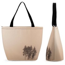 Yanfind Shopping Bag for Ladies Fog Outdoors Mist HQ Landscape Pine Silouhette Tree Forest Reusable Multipurpose Heavy Duty Grocery Bag for Outdoors.