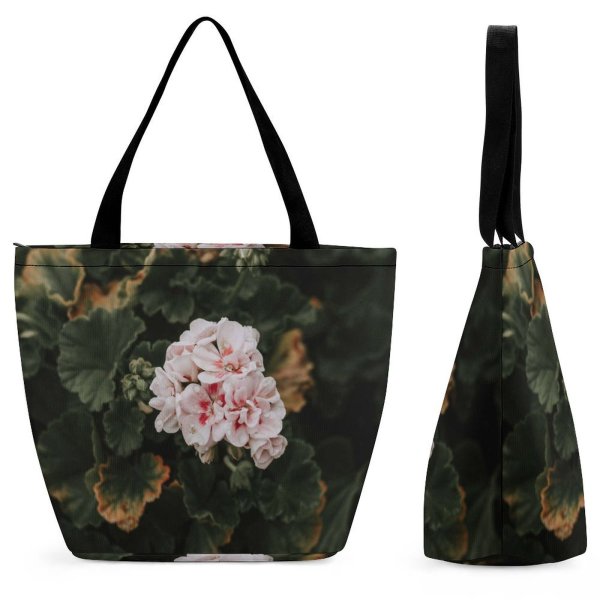 Yanfind Shopping Bag for Ladies Flower Geranium Plant Rose Grey Creative Commons Reusable Multipurpose Heavy Duty Grocery Bag for Outdoors.