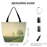 Yanfind Shopping Bag for Ladies Fog Outdoors Mist Tree Road Path Foggy Landscape Fall Autumn Field Rural Reusable Multipurpose Heavy Duty Grocery Bag for Outdoors.