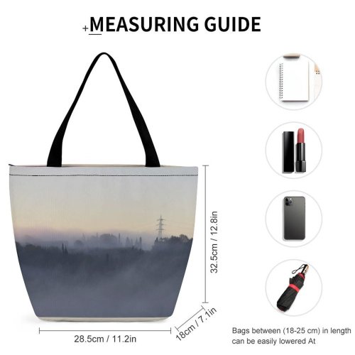 Yanfind Shopping Bag for Ladies Grey Fog Outdoors Montescudaio Province Pisa Italy Mist Cloudy Hills Landscape Public Reusable Multipurpose Heavy Duty Grocery Bag for Outdoors.