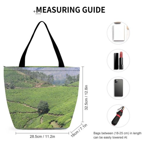 Yanfind Shopping Bag for Ladies Tea Gardens Hill Station Highland Natural Landscape Plantation Mountainous Landforms Vegetation Wilderness Reusable Multipurpose Heavy Duty Grocery Bag for Outdoors.