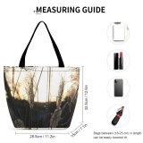 Yanfind Shopping Bag for Ladies Grass Plant Bay Usa Lawn Reed Leaf Sunset Texture Reusable Multipurpose Heavy Duty Grocery Bag for Outdoors.