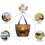 Yanfind Shopping Bag for Ladies Road Sea Could Sunset Beach Love Hot Ocean Tropic Fischer City Reusable Multipurpose Heavy Duty Grocery Bag for Outdoors.