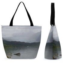 Yanfind Shopping Bag for Ladies Frozen Alaska Highland Lake Loch Fjord District Atmospheric Sky Reusable Multipurpose Heavy Duty Grocery Bag for Outdoors.