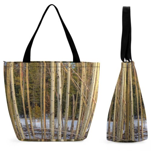 Yanfind Shopping Bag for Ladies Tree Trees Forest Forests Groves Birch Pine Winter Snow Snowy Snows Reusable Multipurpose Heavy Duty Grocery Bag for Outdoors.