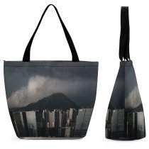 Yanfind Shopping Bag for Ladies Hong Kong Outdoors Urban Building City Town High Rise Office Storm Scenery Reusable Multipurpose Heavy Duty Grocery Bag for Outdoors.