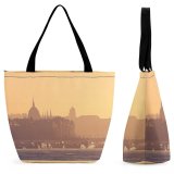 Yanfind Shopping Bag for Ladies Grey Architecture Building Spire Steeple Budapest Boat Transportation Vehicle Fog Dome Reusable Multipurpose Heavy Duty Grocery Bag for Outdoors.