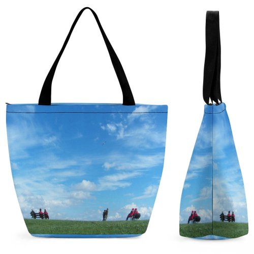 Yanfind Shopping Bag for Ladies Freedom Humans Sea Shore Grass Sky Relaxed Enjoy Enjoying Happy Reusable Multipurpose Heavy Duty Grocery Bag for Outdoors.