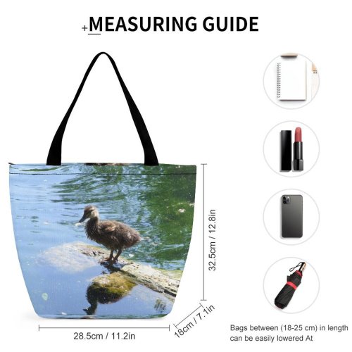 Yanfind Shopping Bag for Ladies Fluffy Duckling Baby Bird Pond Reflection Beak Duck Wildlife Lake Organism Reusable Multipurpose Heavy Duty Grocery Bag for Outdoors.