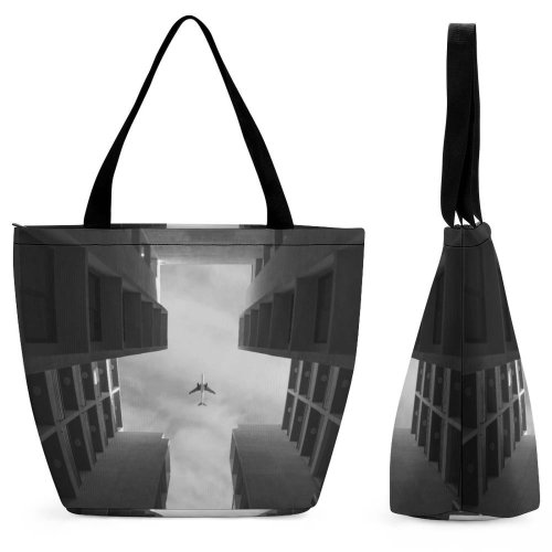 Yanfind Shopping Bag for Ladies Aeroplane City Design Airplane Window Plane Empty Travel Room Light Storey Symmetry Reusable Multipurpose Heavy Duty Grocery Bag for Outdoors.
