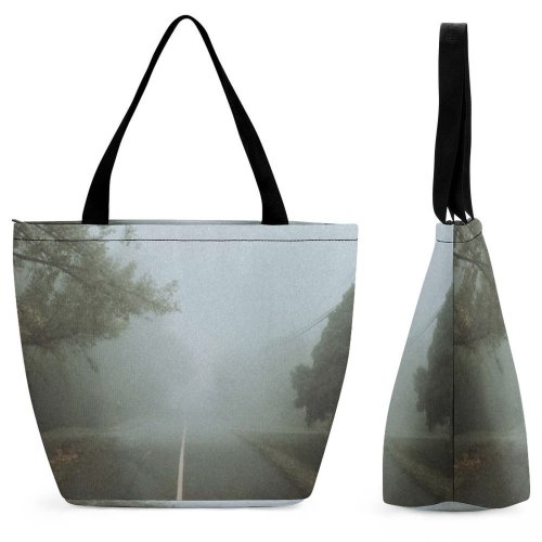 Yanfind Shopping Bag for Ladies Fog Mist Outdoors Grey Road Creepy Sad Grainy Grain Depression Neighbourhood Alone Reusable Multipurpose Heavy Duty Grocery Bag for Outdoors.