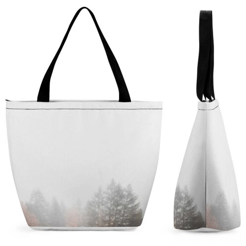 Yanfind Shopping Bag for Ladies Fog Grey Switzerland Zermatt Mist Tree Rock Moody Landscape Travel Cliff Reusable Multipurpose Heavy Duty Grocery Bag for Outdoors.