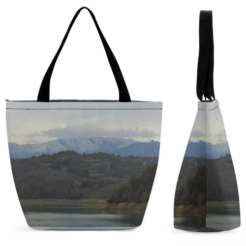 Yanfind Shopping Bag for Ladies Grey Outdoors Range Lake Peak Adventure Leisure Activities Albania Countryside Reservoir Reusable Multipurpose Heavy Duty Grocery Bag for Outdoors.