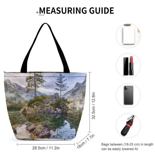 Yanfind Shopping Bag for Ladies Hintersee Outdoors Tree Ramsau Bei Berchtesgaden Rock Lake Island Creek Reusable Multipurpose Heavy Duty Grocery Bag for Outdoors.