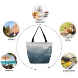 Yanfind Shopping Bag for Ladies Grey Outdoors Range Peak Alps Slope Art Sunrise French Reusable Multipurpose Heavy Duty Grocery Bag for Outdoors.