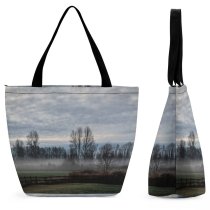 Yanfind Shopping Bag for Ladies Fog Outdoors Grey Mist East Lake Sammamish Trail Redmond Wa Usa Grass Reusable Multipurpose Heavy Duty Grocery Bag for Outdoors.