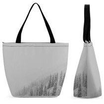 Yanfind Shopping Bag for Ladies Grey Outdoors Winter Snow Forest Fog Storm Plant Tree Blizzard Vegetation Land Reusable Multipurpose Heavy Duty Grocery Bag for Outdoors.