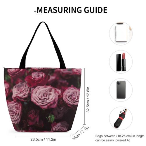 Yanfind Shopping Bag for Ladies Flower Rose Flora Plant Carnation Petal Arrangement Bouquet Ornament Fleurs Garden Reusable Multipurpose Heavy Duty Grocery Bag for Outdoors.