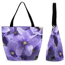 Yanfind Shopping Bag for Ladies Flower Flowers Violet Purple Texture Textures Dew Colorful Bunches Bunch Blossoms Reusable Multipurpose Heavy Duty Grocery Bag for Outdoors.