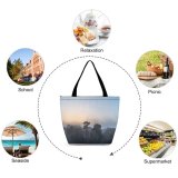 Yanfind Shopping Bag for Ladies Fog Outdoors Mist Sunrise Misty Moody Tree Birds Sky Grey Stock Reusable Multipurpose Heavy Duty Grocery Bag for Outdoors.
