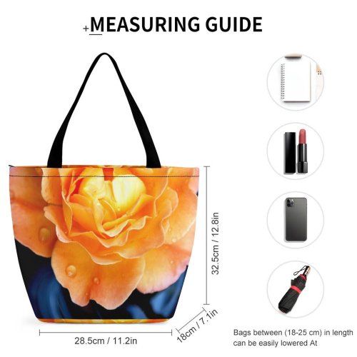 Yanfind Shopping Bag for Ladies Flower Rose Flora Plant Light Waterdrop Bloom Public Domain Reusable Multipurpose Heavy Duty Grocery Bag for Outdoors.