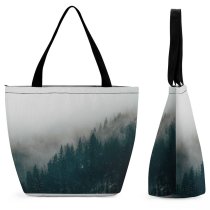 Yanfind Shopping Bag for Ladies Fog Grey Romania Mguri-Rctu Winter Forest Cloud Haze Morning Mist Outdoors Reusable Multipurpose Heavy Duty Grocery Bag for Outdoors.