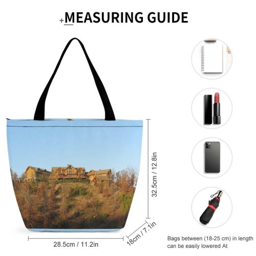 Yanfind Shopping Bag for Ladies Forest Cliff Hill Fall Autumn Real Estate Trees Tree Sky Home Family Reusable Multipurpose Heavy Duty Grocery Bag for Outdoors.